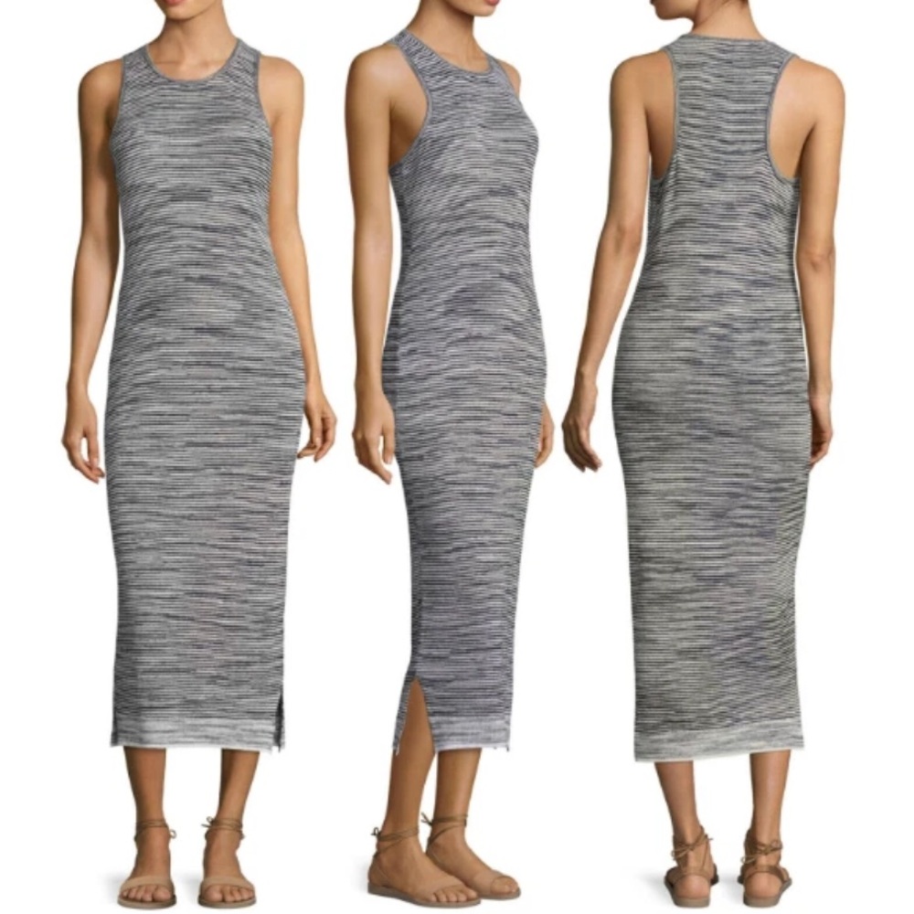 Theory Intrella Space Dye Striped Racerback Linen Maxi Dress Women's Size Large